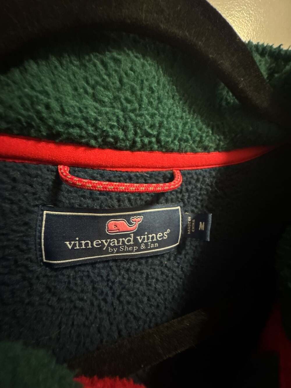 Vineyard Vines 1/4 Zip Fleece Pullover Jacket Men med Colorblock Green/Red - Picture 4 of 6